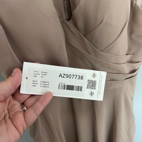 NWT Azazie Formal Floor Length Dress Women's Size A4 / US 4 Champagne Taupe - Picture 6 of 12